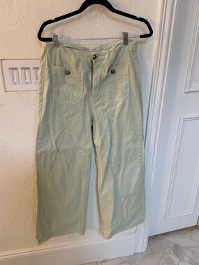 Zara  Wide-Leg  Pants in Light sage   - Classic Button Front